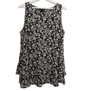Lane Bryant Black White Floral Tiered Ruffle Tank Top Blouse